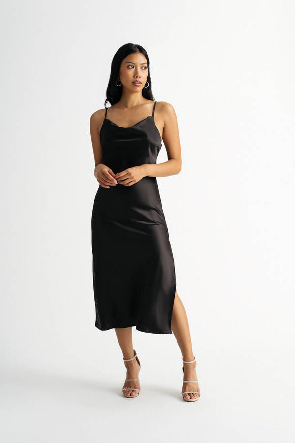 Bri Black Cowl Neck Midi Dress