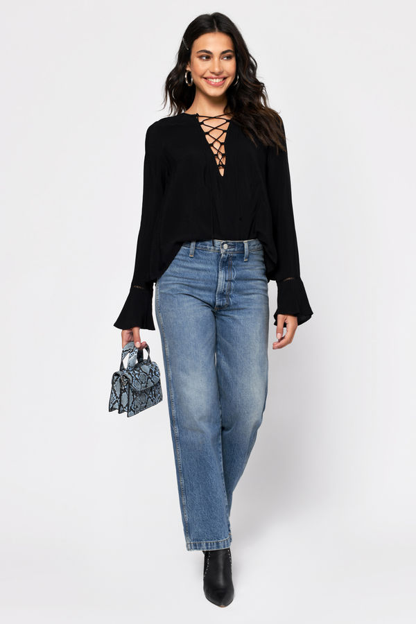 Lexi Lace Up Blouse - Black
