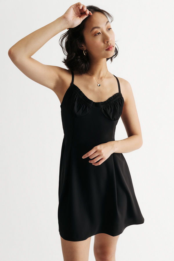Spring Getaway Cross Back Skater Mini Dress - Black