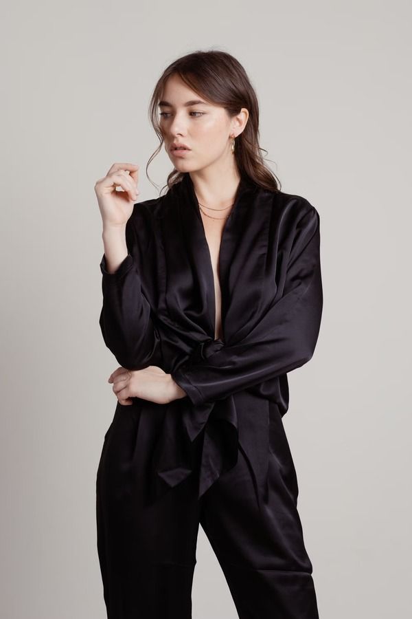 Up All Night Front Tie Jumpsuit - Black
