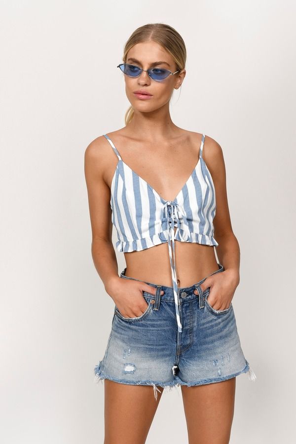 Just Right Lace Up Top - Blue