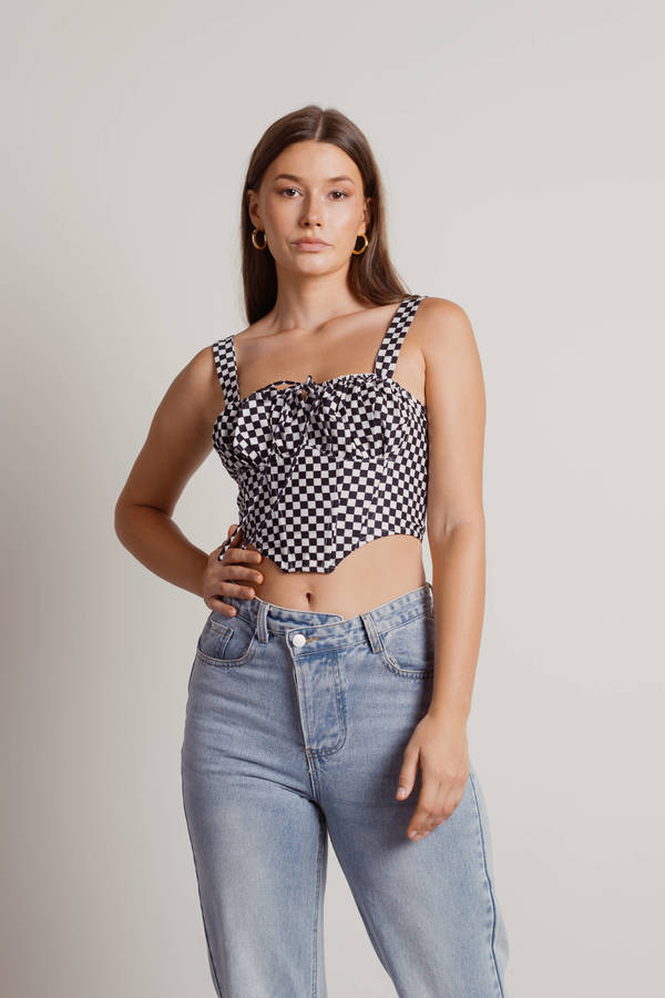 Focus On Me Corset Top - Checkered Black & White