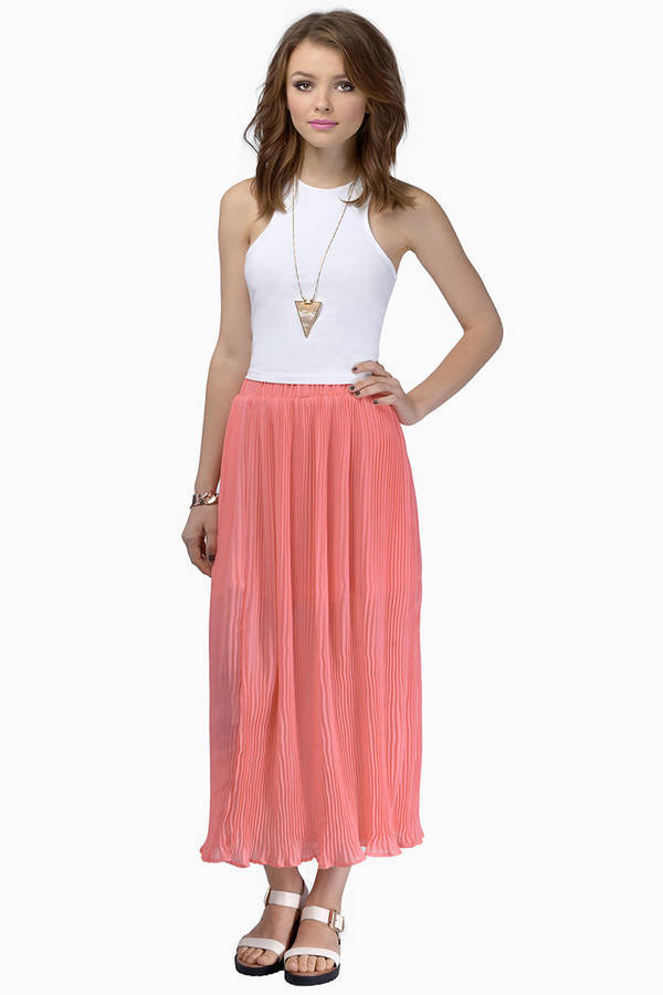 Pleat The Way Lettuce Hem Maxi Skirt - Coral