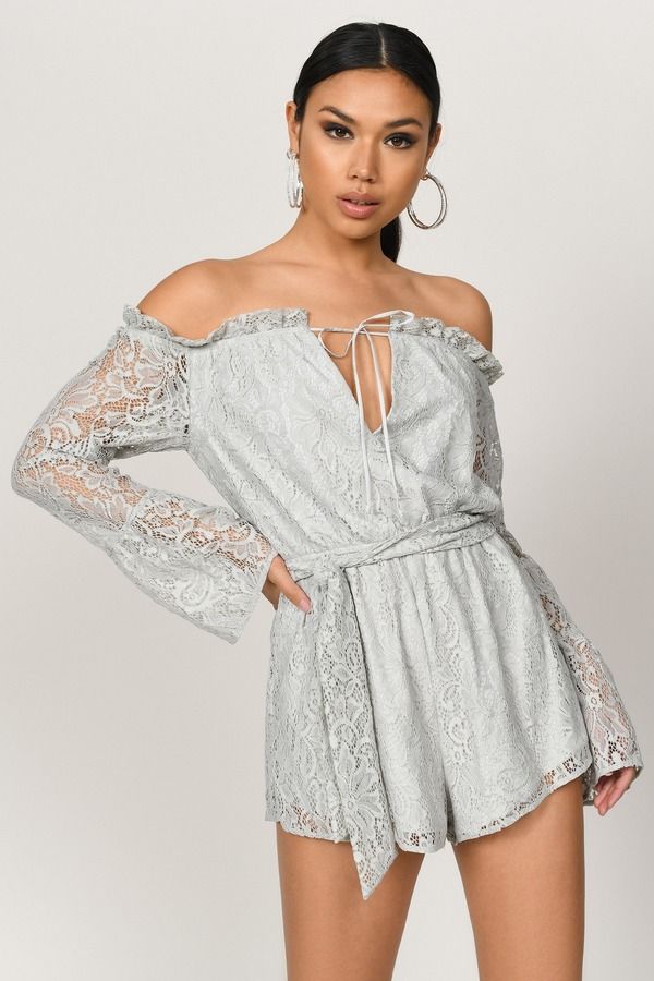 All Yours Off The Shoulder Romper - Dusty Mint