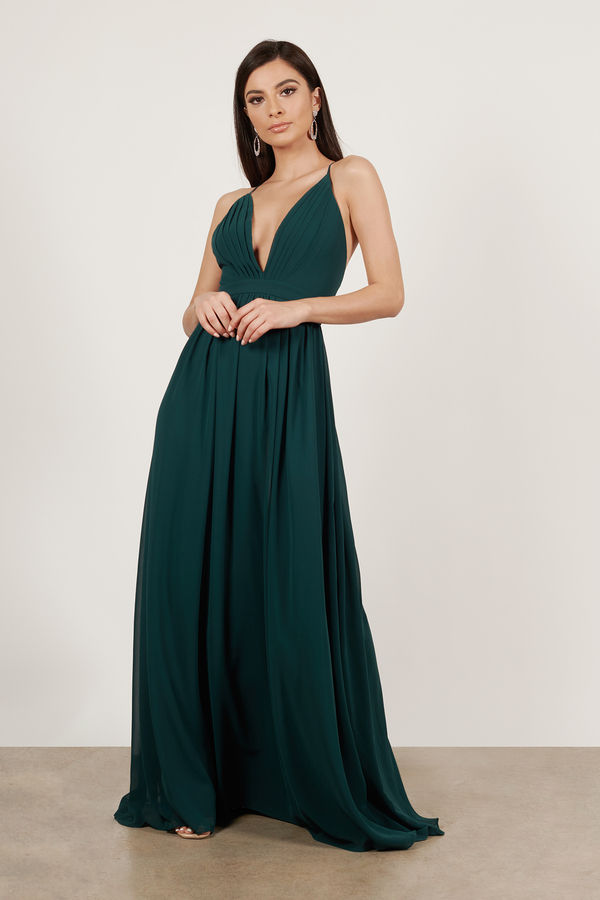 Etiquette Deep V Cross Back Maxi Dress - Emerald