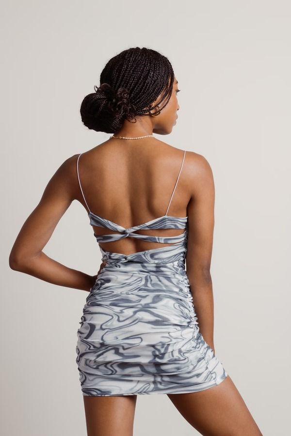 Wavy Vibes Cross Back Bodycon Mini Dress - Green