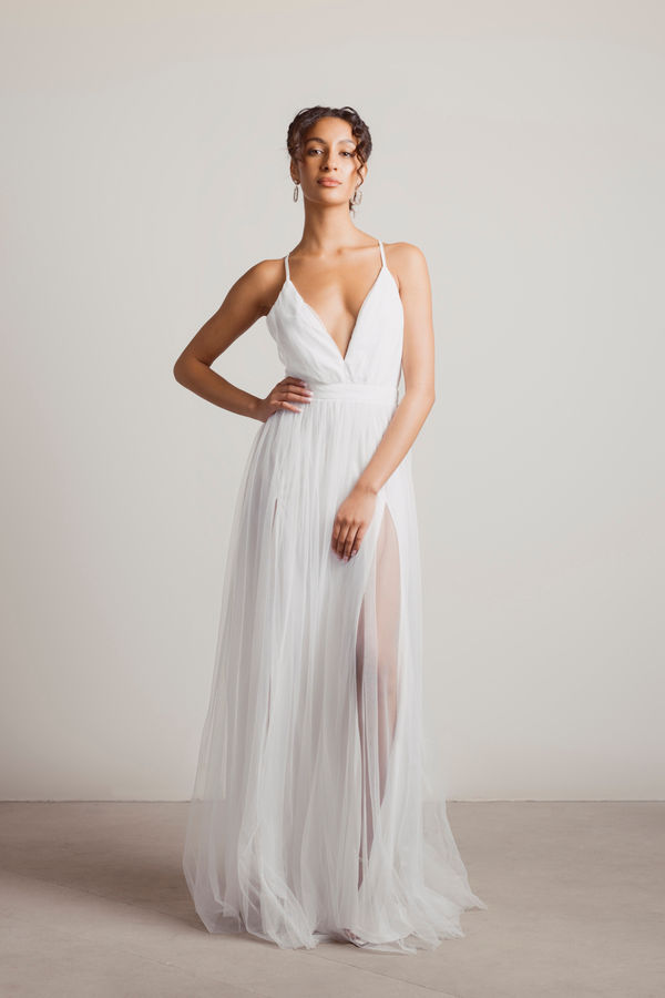 Night To Remember Chiffon Double High Slit Maxi Dress - Ivory