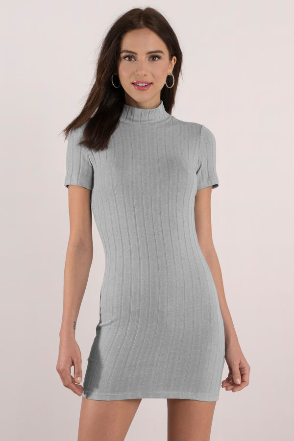 Rylee Ribbed Bodycon Mini Dress - Light Grey