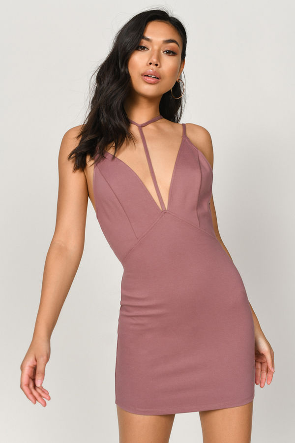Caddie Cat Strappy Bodycon Mini Dress - Marsala