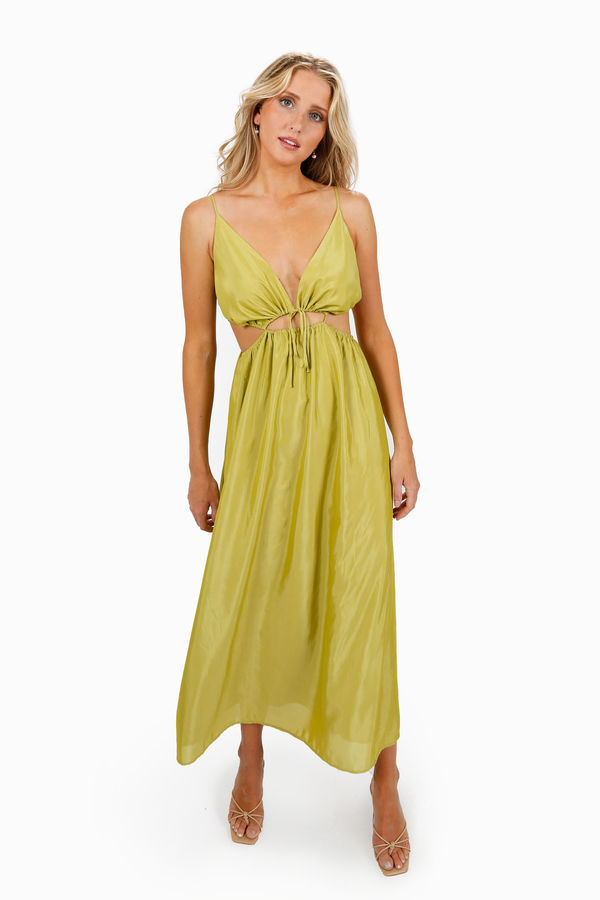 Artemis Front Tie Cutout Maxi Dress - Olive
