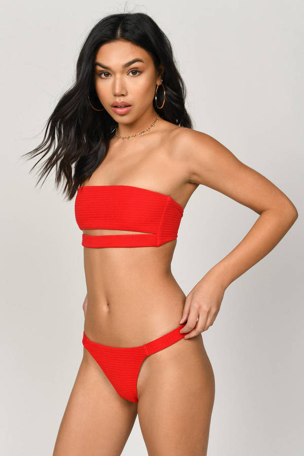 Hearts Embrace Ribbed Bikini Bottom - Red
