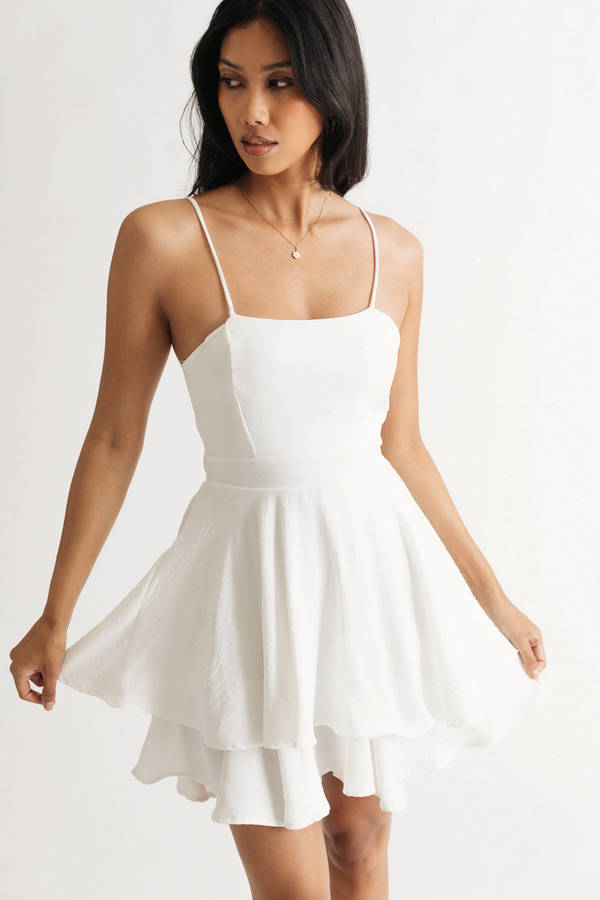Darlene White Layered Flare Skater Dress