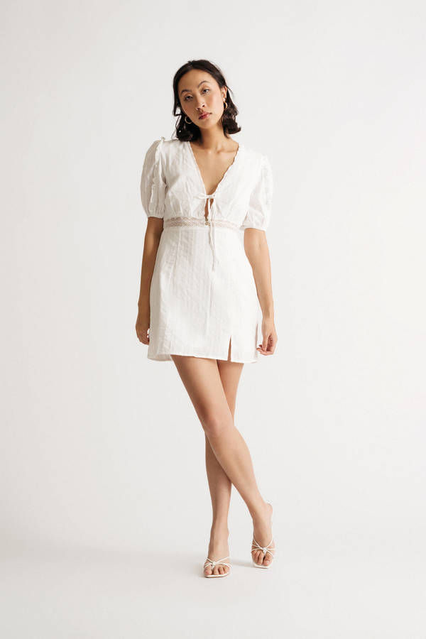 Eloise Plunging Lace Mini Dress - White