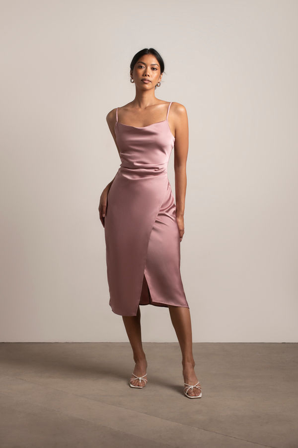 Maddy Satin Slit Midi Dress - Wild Rose
