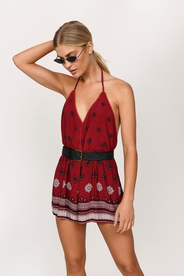 Cherish Backless Romper - Wine