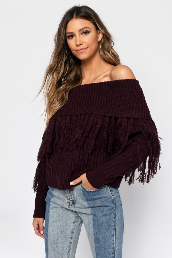 One More Off The Shoulder Sweater - Wine