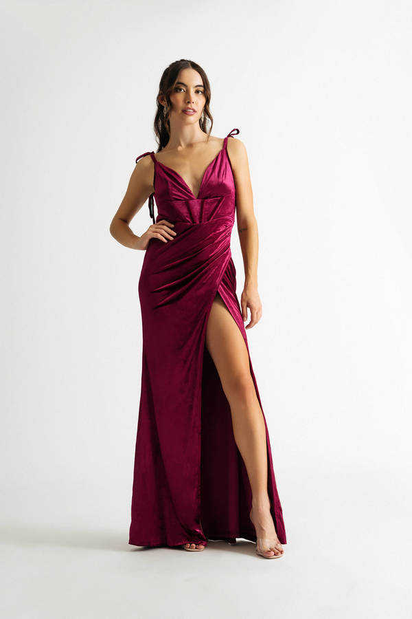 Remember Me Corset High Slit Maxi Dress - Wine