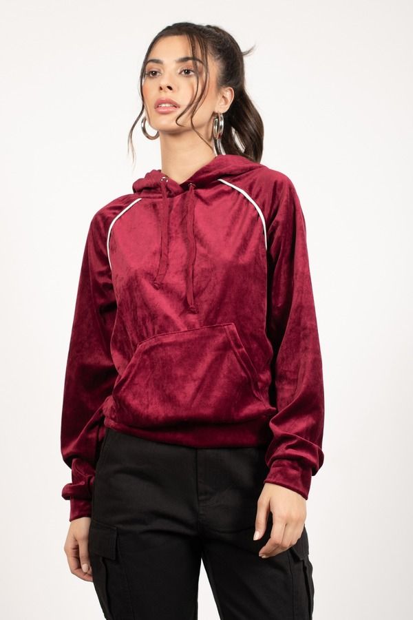 Track Star Velvet Hoodie - Wine
