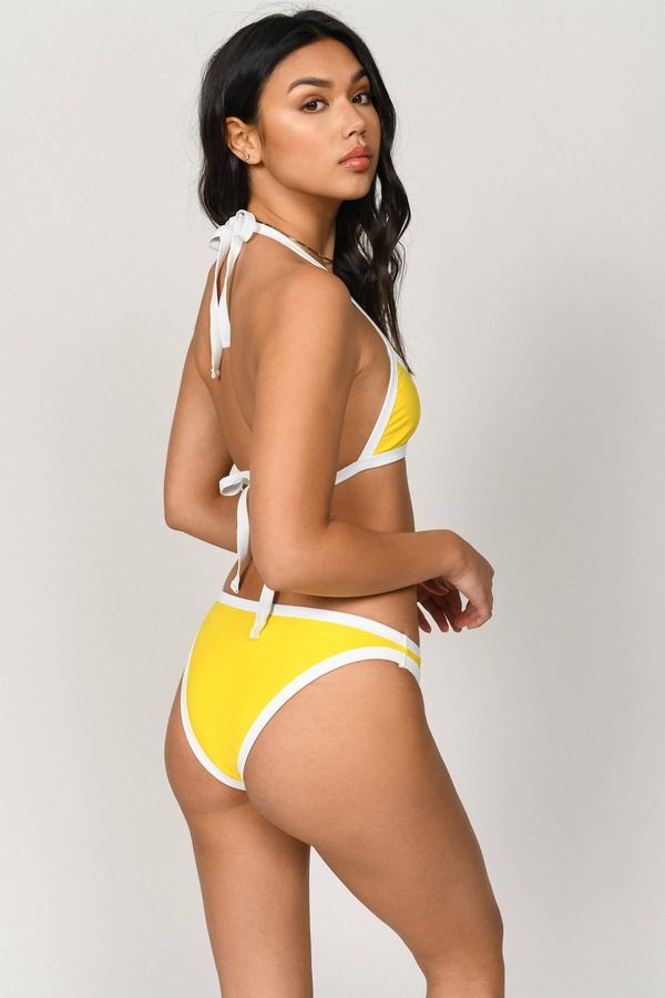 Heather Two-Tone Bikini Bottom - Yellow and White