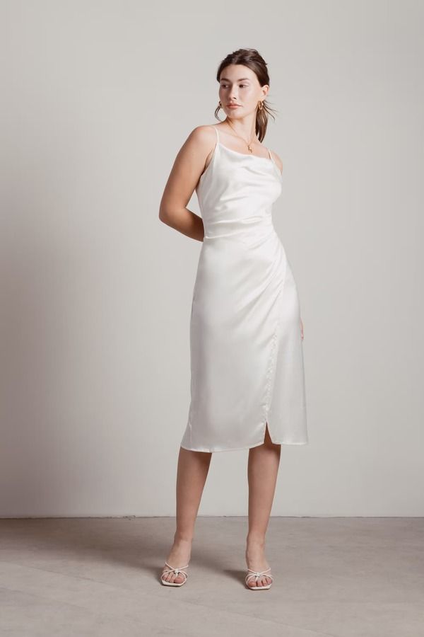 Maddy Satin Slit Midi Dress - Ivory