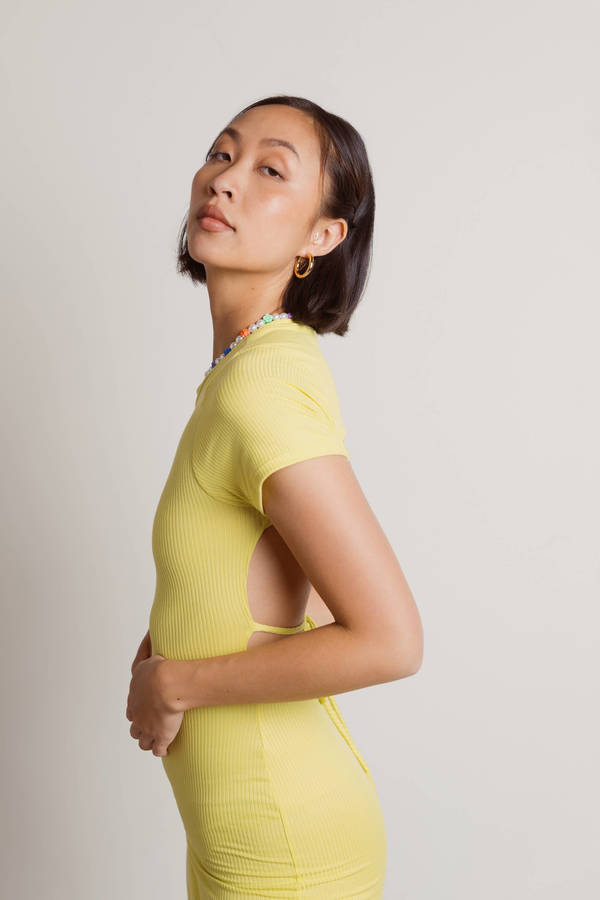 City Scene Ribbed Open Back Mini Dress - Lime