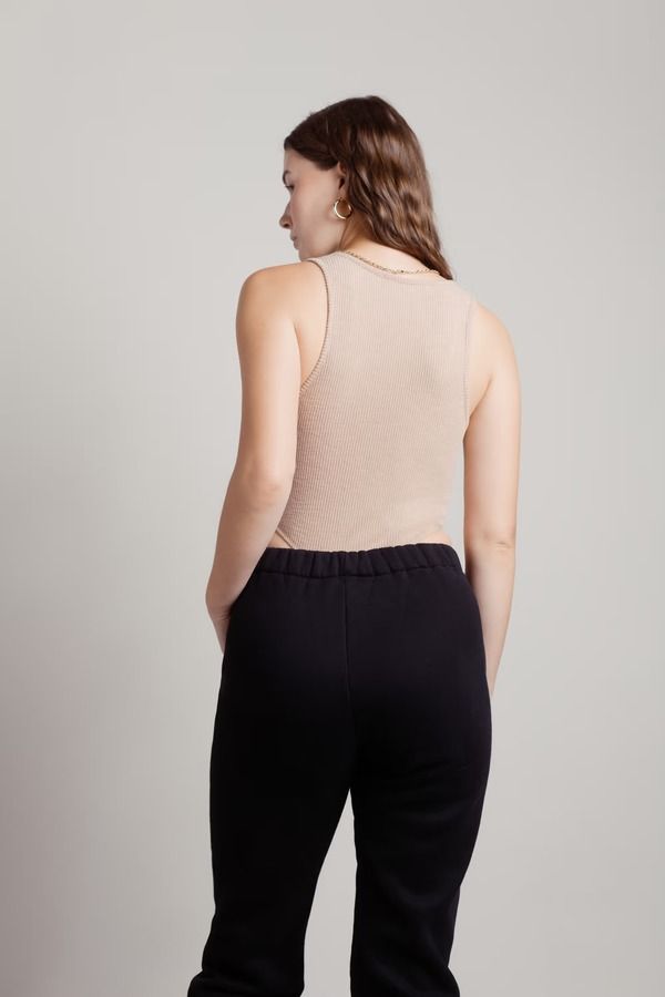 High Sides Ribbed Bodysuit - Beige