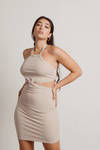 Wasted Time Ribbed Cutout Mini Dress - Beige