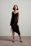Amari Satin Cowl Neck Midi Dress - Black