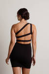 Bettina One Shoulder Open Back Mini Dress - Black