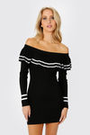 Christina Ribbed Off The Shoulder Mini Dress - Black 