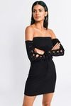 Danielle Lace Up Sleeve Bodycon Mini Dress - Black