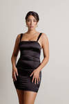 Erika Satin Bodycon Mini Dress - Black