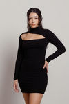Navie Ribbed Cutout Mini Dress - Black