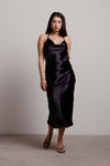 So Shiny Satin Cross Back Midi Dress - Black