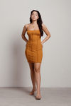 Fifi Exposed Stitch Bodycon Mini Dress - Brown