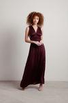 Goddess Satin Smocked Maxi Dress - Burgundy