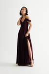 Nelli Cold Shoulder High Slit Maxi Dress - Burgundy