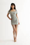 Blossoming Floral Ruched Mini Dress - Green
