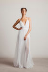 Night To Remember Chiffon Double High Slit Maxi Dress - Ivory