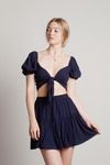 Find Me Again Tiered Crop Top and Mini Skirt Set - Navy