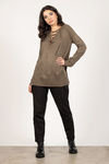 Be On My Side Lace Up Sweater - Olive