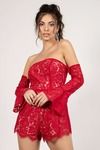 Angelica Off The Shoulder Romper - Red