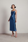 Charm Me Satin Cowl Neck Midi Dress - Royal Navy