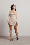 Gambit Square Neck Bodycon Mini Dress - Sand
