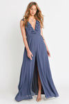 Treasure Me Plunging High Slit Maxi Dress - Slate