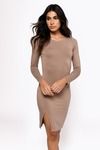 Vene Long sleeve Bodycon Midi Dress - Taupe