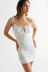 Seasons In Love Floral Ruched Bust Mini Dress - White Blue