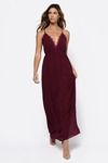 Abegayle Lace Trim Cross Back Maxi Dress - Wine