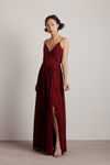 Love Galore Pleated Slit Maxi Dress - Wine