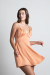 Heavenly Touch Satin Ruched Mini Dress - Apricot Orange